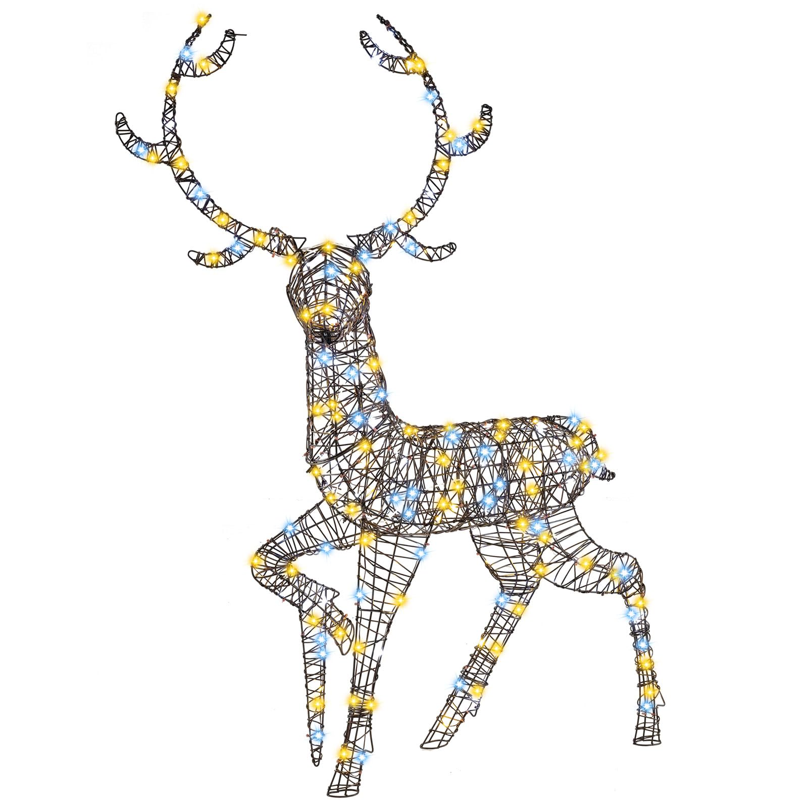 Tangkula 4.6 FT Christmas 3D Lighted Reindeer, Pre-Lit Rattan Buck with Large Antlers & 170 LED Lights
